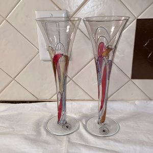 RARE set of 2 Gloria Ferrer champagne glasses flutes tirgu jiu stained glass
